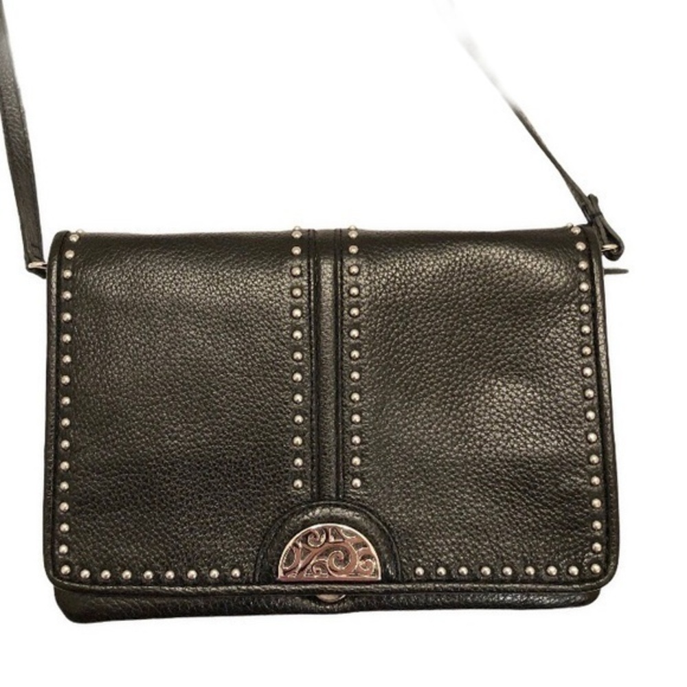 Brighton black leather studded mini crossbody bag